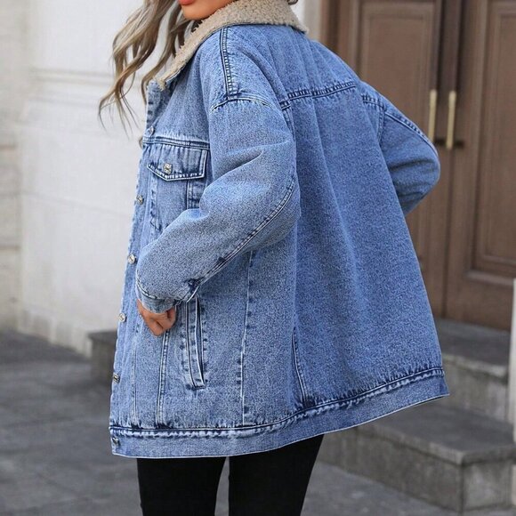 Blue Casual Women's Thermal Lined Windbreaker Jacket - Picture 2 of 7